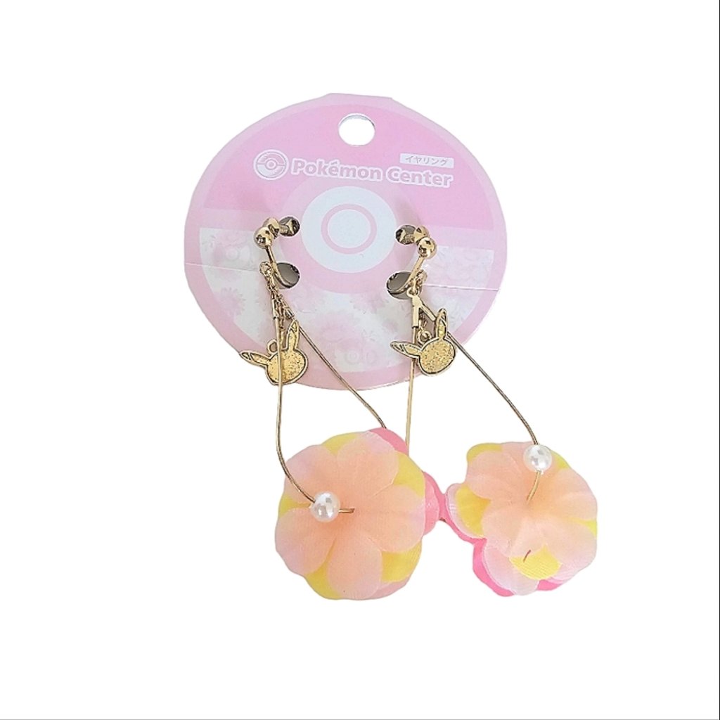 Pokemon Pikachu Dangling Floral Teardrop Hoop Faux Pearl Bead Clip On Earrings 16$